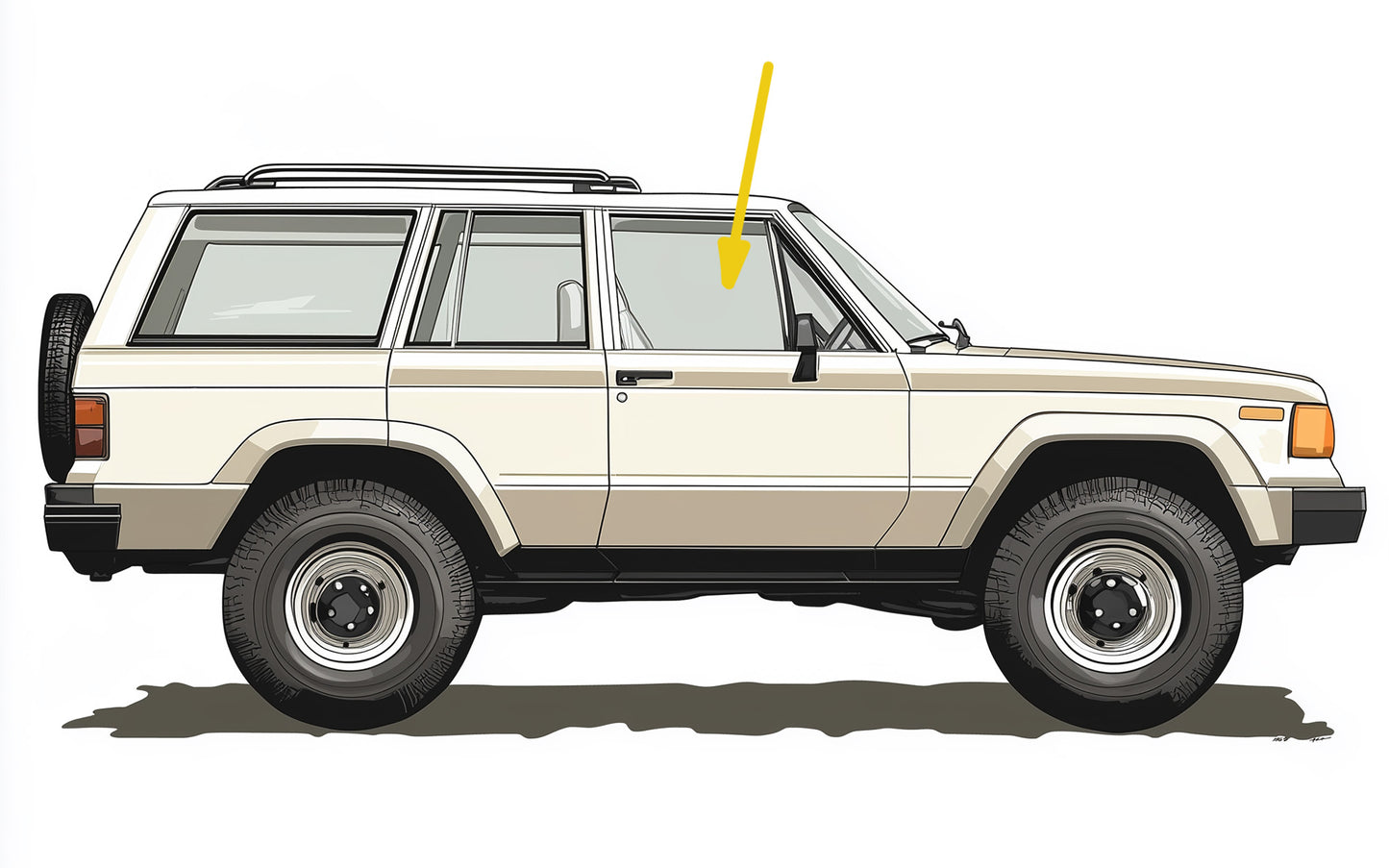 FRONT DOOR GLASS: 84-89 Jeep Cherokee 4dr