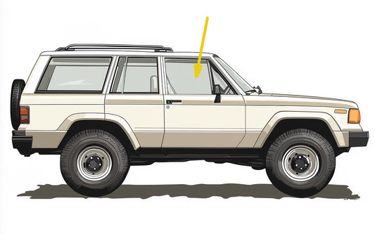 FRONT DOOR GLASS: 84-89 Jeep Cherokee 4dr