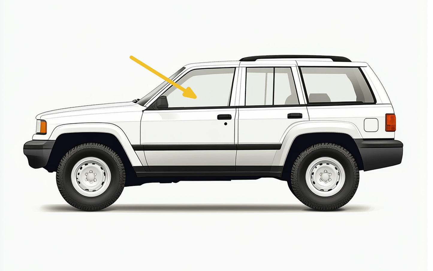 FRONT DOOR GLASS: 1997-2001 Jeep Cherokee 4dr WITHOUT Vent