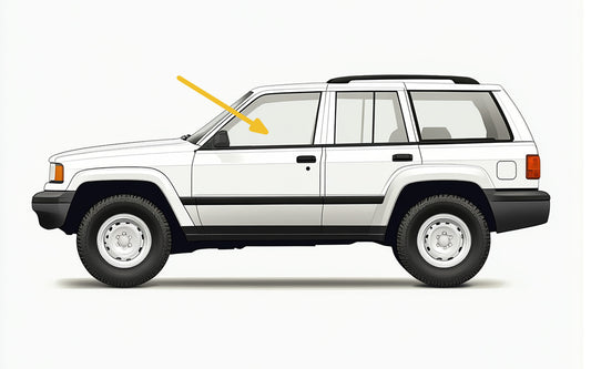 FRONT DOOR GLASS: 1997-2001 Jeep Cherokee 4dr WITHOUT Vent